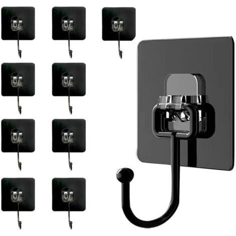 10 Individually Wrapped Adhesive Hooks for Walls, Kitchens and Bathrooms - Black (1/5)