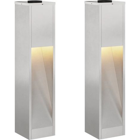 Set di 2 lampade da giardino solari autoportanti 18 x 18 x 80 cm illuminazione automatica per esterni in acciaio inossidabile argentato 020052535