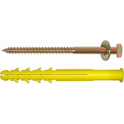 10 Chevilles menuiserie longues D.16 x L.300 mm avec tire-fond D.12 mm zingué tête hexa. et rondelle (1/5)