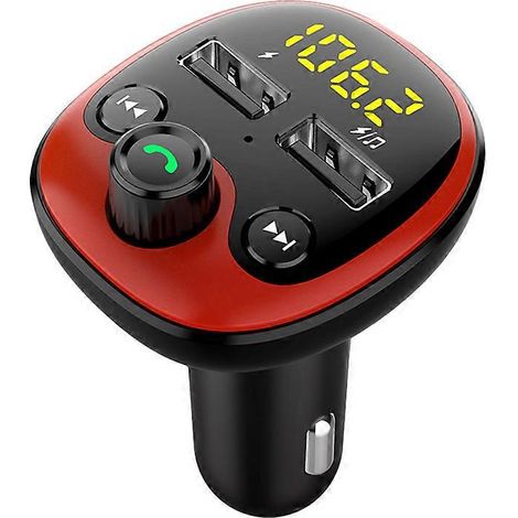 Émetteur FM double USB pour voiture, kit mains libres, lecteur MP3, compatible avec clé TF et clé U, écran LCD et adaptateur de charge USB (rouge)-8.55.2cm-Red (1/3)