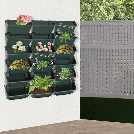 Pot de fleur de mur 18, Sacs de fleurs suspendus avec goutte-à-goutte automatique, empilables, mur vertical pour jardin, cour, balcon, extérieur Décoration (1/5)
