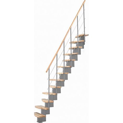 Scala dritta salvaspazio 8 gradini - Altezza raggiungibile 1.71 a 1.83m - Larghezza 65cm - Struttura grigia e gradini in legno di faggio - QUATR65/I-GB-8