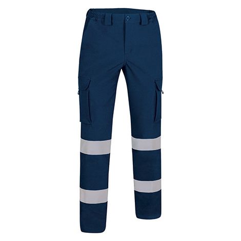 Pantalón de trabajo azul multibolsillos de Visibilidad Realzada con dos cintas reflectantes EN13688 y EN17353 VALENTO NAOS S Azul marino orión