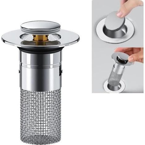 Bouchon De Lavabo INOX Bouchon De Baignoire avec Crépine Anti-Bloqué Bouchon De Vidange pour évier avec Passoire à Cheveux Filtre (1/4)