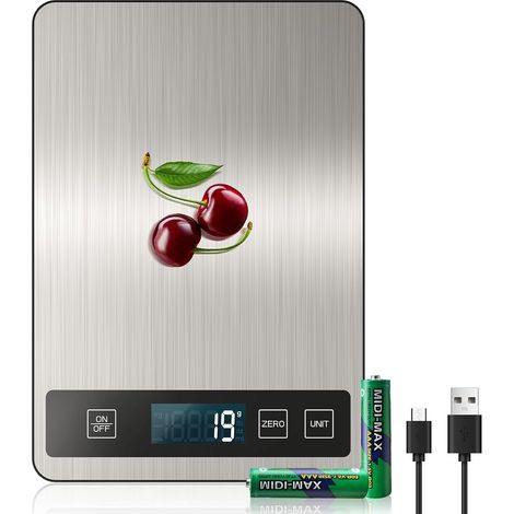[ Rechargeable & 15kg ] Balance de Cuisine Numérique,Balance Cuisine électronique USB C,Balance Alimentaire de Haute précision 1g / 0,1 OZ,Fonction dure Professionnelle,Batterie incluse (1/5)