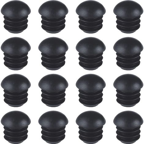 Runde Kunststoffkappen (16 mm) (schwarz), 16 Stück runde Stuhlrohr-Endkappen, gerippte runde gewölbte Endkappen für Tisch-, Stuhl- und Möbelbeine