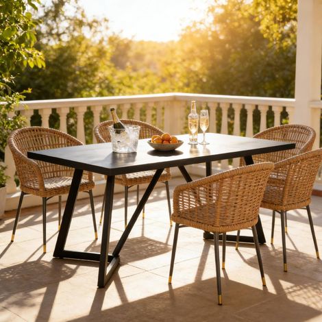 Tavolo da pranzo rettangolare 180 x 80 x 75 cm, piano in MDF nero, gambe in metallo OKMYHOME (1/5)