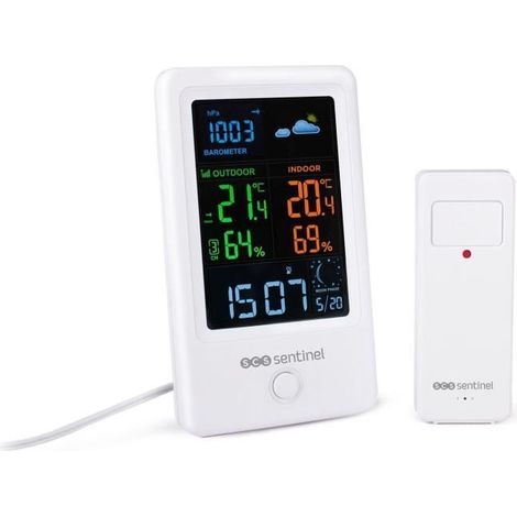 Wetterstation mit kabellosem Außensensor - SCS SENTINEL - HCN0076 MeteoColor - Reichweite: 60 m - 433,92 MHz - Weiß