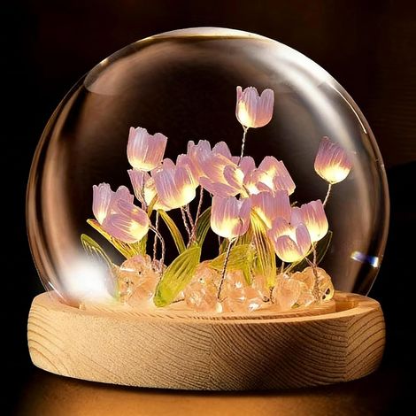 Veilleuse avec dôme en verre lampe florale romantique (1/5)