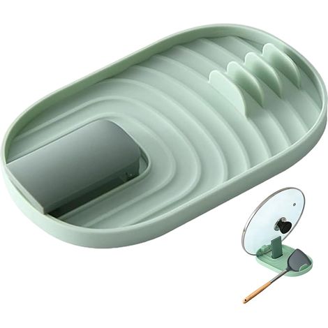 Repose-Ustensiles Cuisine - 1 Pièce - Plastique PP Vert - Support Couvercle Et Cuillère - Pour Plan De Travail Ou Mur - 18x11,5x1,5cm (1/5)