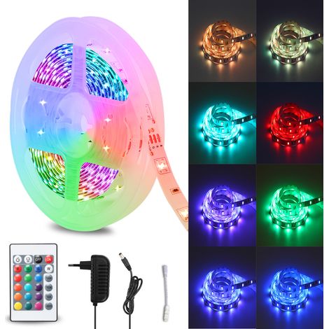 Wolketon 4m ruban LED interieur, guirlande lumineuse auto-adhésive, dimmable, 120 LEDs, changements de couleurs, livré avec télécommande à 24 touches