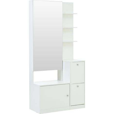 Zapatero alto de entrada con espejo 85 x 40 x 180 cm blanco (1/5)