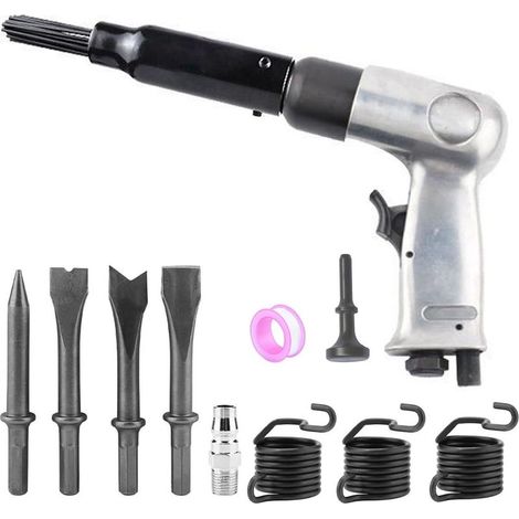 Dérouilleur professionnel à aiguilles à air,Détartreur à aiguilles à air comprimé,Dérouilleur décapeur pneumatique,4500U/min,19 aiguilles,Avec 4 ciseaux avec fixation rapide pour couper,dénuder (1/5)