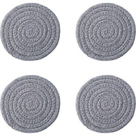 4er-Set runde, geflochtene Tischsets aus Baumwolle, hitzebeständig, rutschfest, für Tassen, Schüsseln, Töpfe und Küchentische (Grau) – kleine Größe-Grey (1/4)