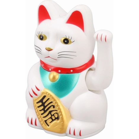 Figura de gato de la suerte de 10 cm (4 pulgadas), a pilas, que saluda con la pata color blanco, ideal para decorar el hogar, restaurantes u hoteles, o como regalo.