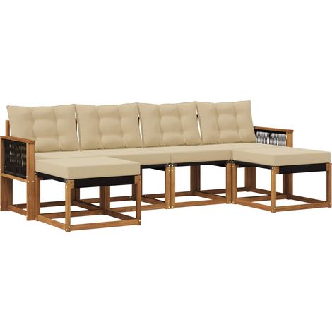 Set di divani da esterno con cuscino 6 pz Salotto da Giardino Naturale e Beige (1/5)
