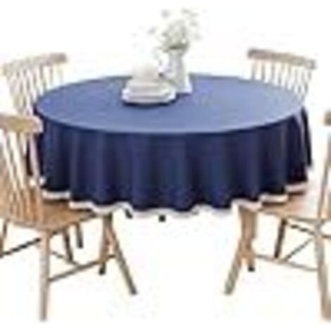 Nappe Ronde en Coton et Lin Protéger et décorer la Table Bleu Foncé Diamètre 160 cm (1/5)