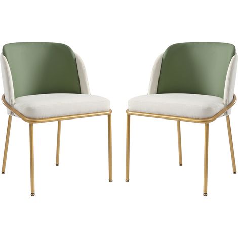 2er-Set moderne Esszimmerstühle aus PVC mit Eisenbeinen und verstellbaren Füßen grün/gold (1/5)