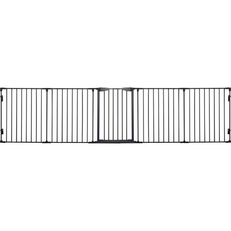 Parque plegable 2 en 1 para perros con puerta, 5 paneles, 300 x 74,5 cm, metal negro (1/5)