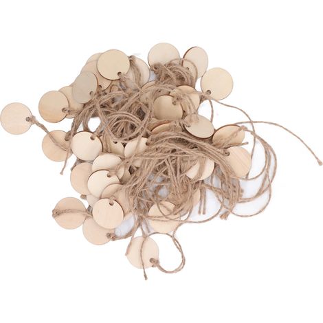 Lot de 50 Étiquettes Bois Rondes pour Bouteilles de Vin, Décorations DIY Mariage, Pendentifs Simples pour Gobelets et Bouteilles (1/5)
