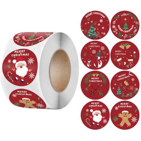Rotoli di adesivi natalizi Ahlsen, 500 etichette natalizie autoadesive, adesivi rotondi natalizi, adesivi "Buon Natale", etichette regalo natalizie autoadesive (1/5)