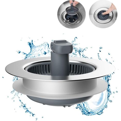 3-in-1 Küchenspülen-Sieb und Abflussstopfen, Gehäuse aus verchromtem Edelstahl, verstopfungsfreier Korb mit Klappgriff für 3-1/2"-Abflüsse