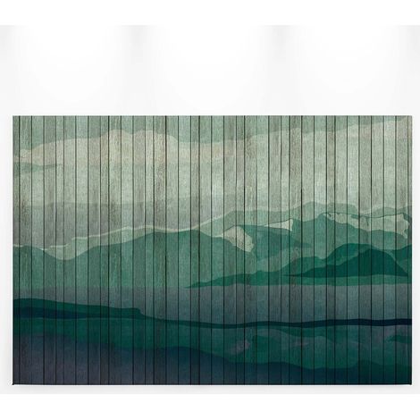 Tableau nature montagne bleu & vert | Tableau hiver effet peinture sur bois | Tableau sur toile paysage abstrait pour salon 0,9 x 0,6 m (1/5)