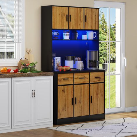 Buffet modulable 100x40x180cm avec éclairage LED commandé via APP, tiroirs, étagères ajustables, passages de câbles et prises électriques, parfait pour séjour et cuisine. (1/4)