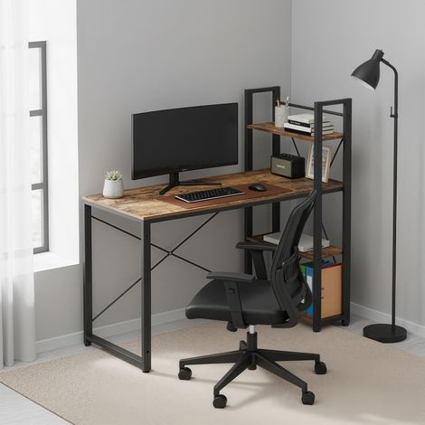 Table d'Ordinateur, avec ÉtagÈres RÉversible À Gauche ou À Droite, Longueur 120,1 cm, pour Bureau À Domicile, Montage Facile, Marron et Noir (1/4)