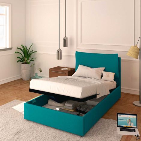 Baldiflex Letto Contenitore Piazza e mezzo 120x190 Licia in Tessuto con Rete a Doghe colore Turchese Turkis