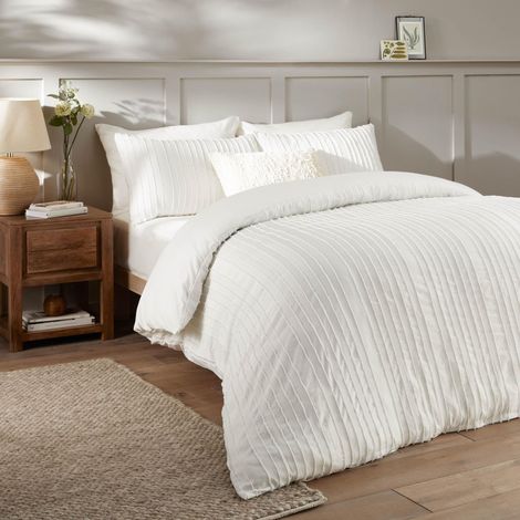 Housse de Couette Stripe Design Minimaliste capitonné, Tissu Doux au Toucher et Finition Facile d'entretien (Blanc - Simple) (1/3)