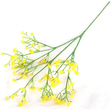 gypsophile artificielle réaliste, fausses fleurs décoratives en plastique souple jaune pour mariage, fête et décoration intérieure (1/4)