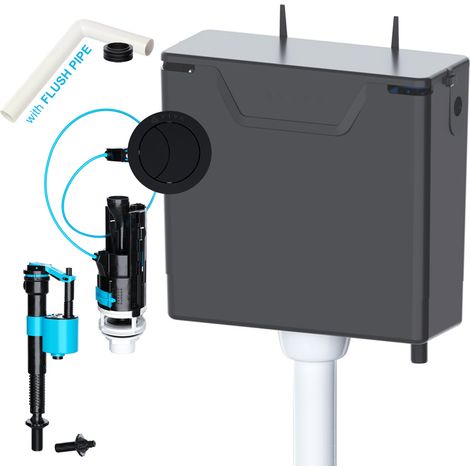 VIVA Slimline Concealed Dual Flush WC Toilet Cistern Bottom OR Side Entry with Pipe (1/5)