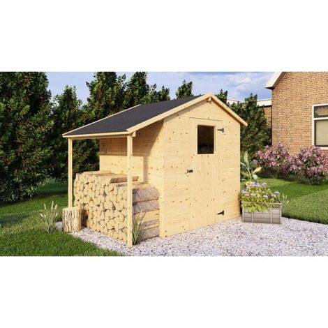 Abri de jardin en bois avec appentis - Pin brut - 2,96 m² (abri) + 0,88 m² (appentis) - Panneaux de 12 mm (1/5)