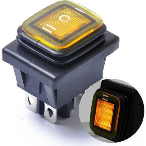 Interrupteur à bascule Marche-Arrêt-Marche 6 12V CC pour voiture, bateau et automobile, étanche, avec verrouillage LED (lumière jaune)-3.80X2.80X4.20CM-Yellow (1/3)