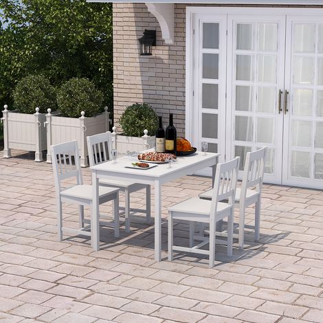 ELEGANT Wooden Dining Table and 4 Chairs Solid Natural Pine Dining Kitchen Furniture White (1/5)