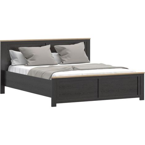 Lit adulte King Size - BOHOL - 180 x 200 cm - Décor Chene / Noir (1/3)