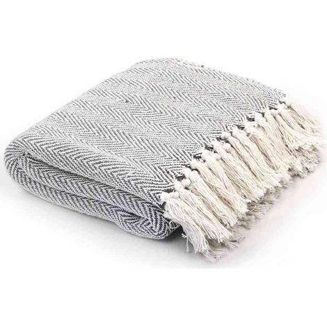Couverture coton à chevrons 160x210 cm Gris (1/5)