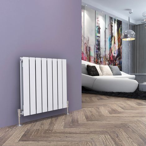 ELEGANT Central Heating Radiator 600x608mm Horizontal White Double Flat Panel + Angled Radiator Valves (1/5)
