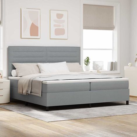 vidaXL Cama tipo Box Spring con colchón Gris claro 200 x 200 cm tela (1/5)