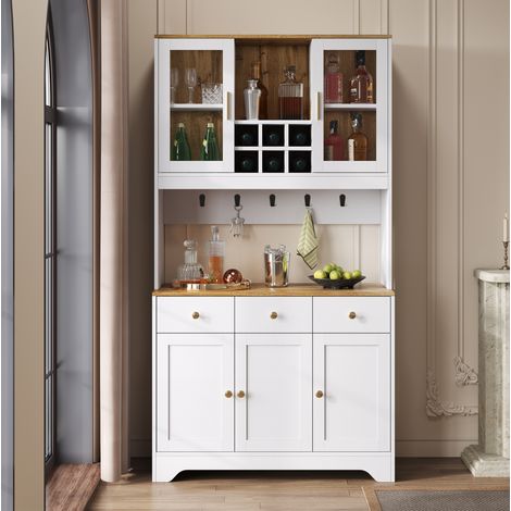 Aparador alto blanco, aparador de cocina con veta de madera, 94,5x30x175,5 cm (1/5)