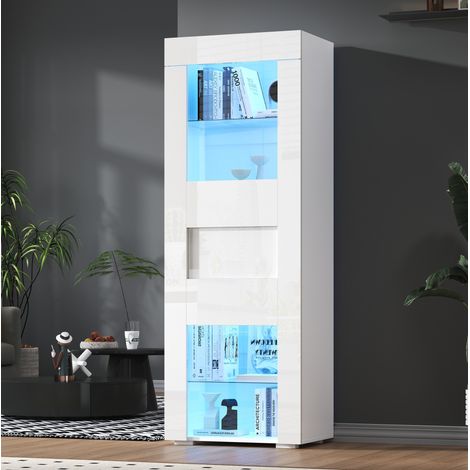 Vitrina de almacenamiento 60 x 40 x 170 cm con LED y puerta de acrílico blanca HAVRYA (1/5)