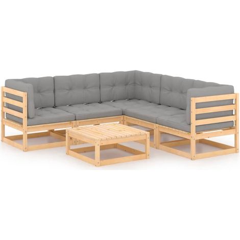 Set Divani Giardino 6 pz con Cuscini in Legno Massello di Pino vidaXL (1/5)