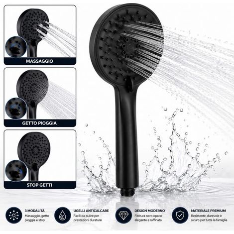 Doccia Doccetta Soffione a 3 Getti in ABS 12cm universale 1/2" Nero Opaco (1/5)