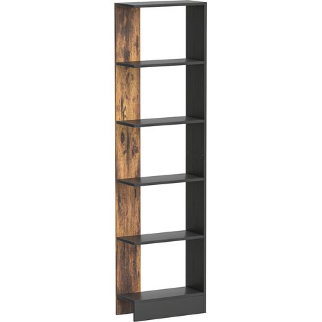 Libreria Moderna Salvaspazio 45x21x170 cm a 5 Ripiani in Legno Marrone e Nero (1/5)