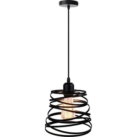 Suspension moderne et créative en spirale avec boule en rotin, métal vintage, douille E27, idéale pour chambre et salon - 20 x 15 cm (1/5)