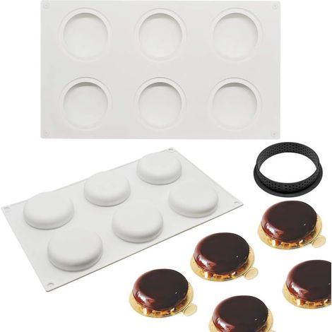 Moule à gâteau en Silicone, moules 3D pour Glace Chocolat Pâtisserie Dessert, Outil croustillant Forme Plastique, 6 Trous de Cercle Plat Holes Flat Circle Shape - (1/5)