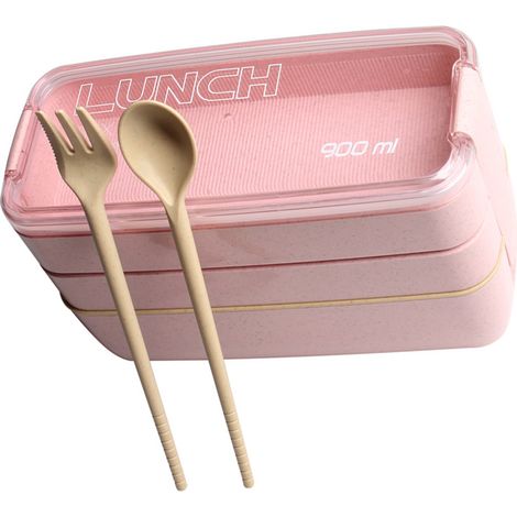 Boîte à lunch empilable rose style japonais, 3 compartiments, élégante et colorée, idéale pour les étudiants, le bureau, l'école et la maison.