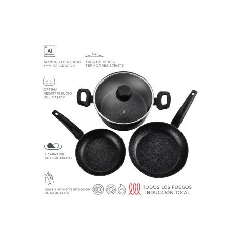 FAGOR Vivant 424 Batterie de Cuisine à Induction 4 Pièces Aluminium Forgé Antiadhésif sans PFOA Noir (1/5)