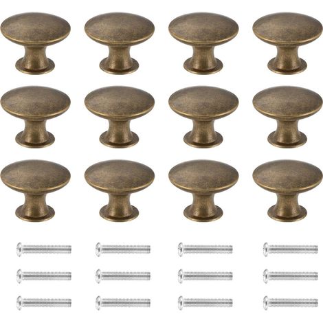 Lot de 12 boutons de placard, laiton antique, zinc, rond 30mm, cuisine (1/5)